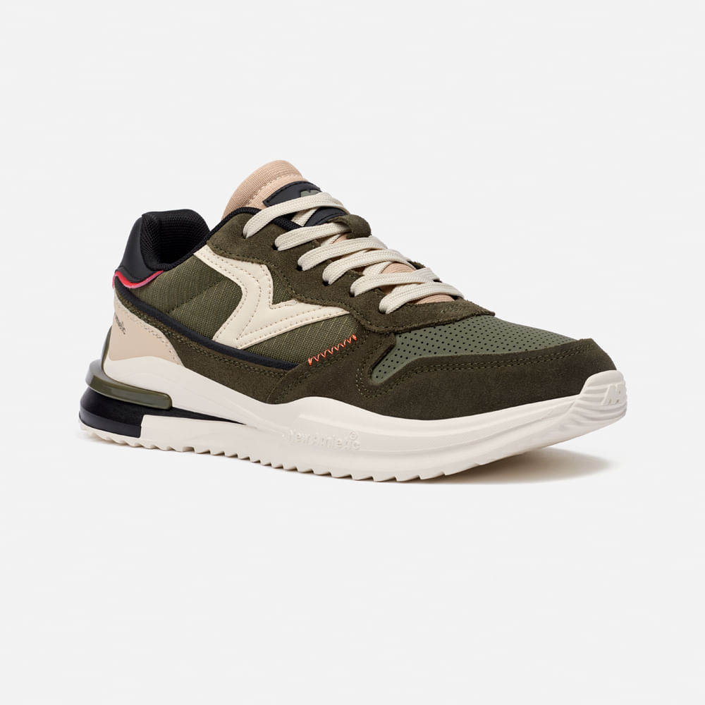 Zapatillas New Athletic Lifestyle Rubbing126 Verde Militar Con Beige Hombre