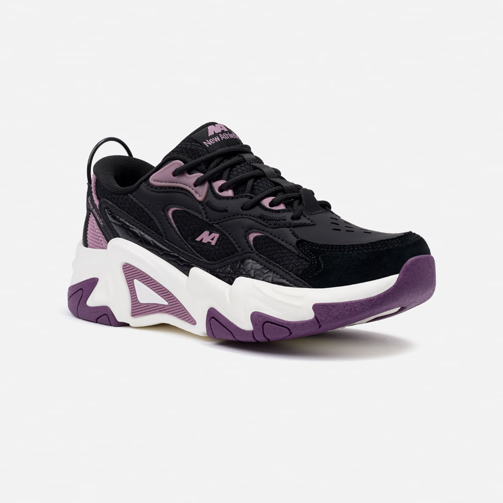 Zapatillas New Athletic Lifestyle Rubbing164 Negro Con Morado Mujer