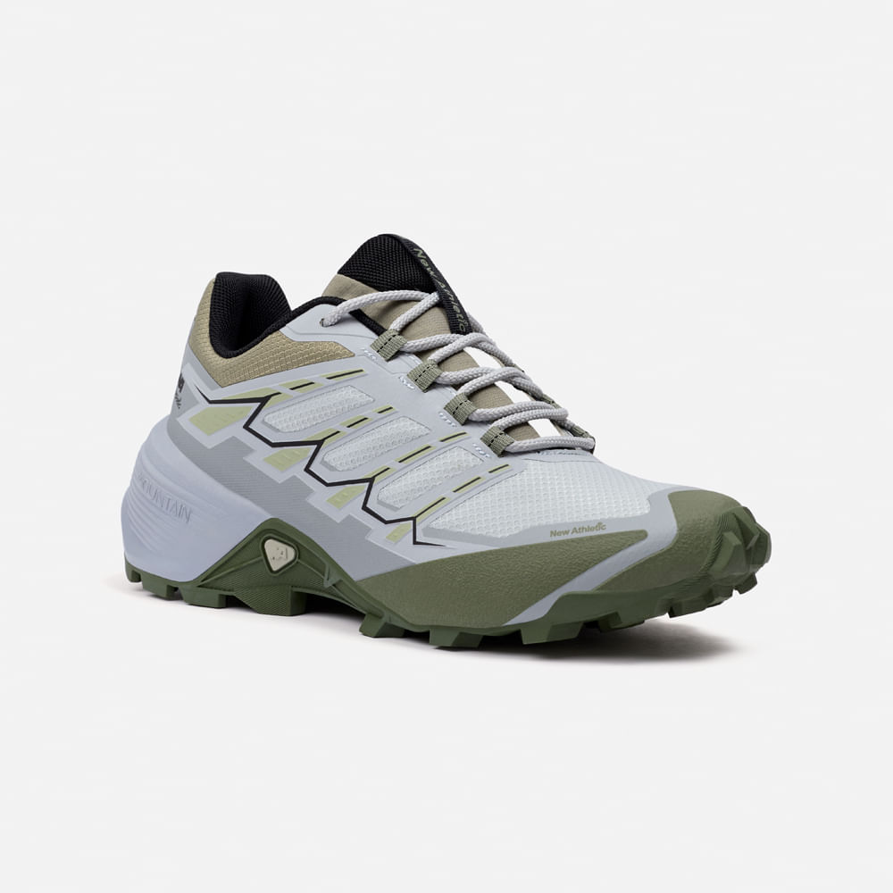 Zapatillas New Athletic Outdoor Mountain69 Gris Con Verde Militar Mujer